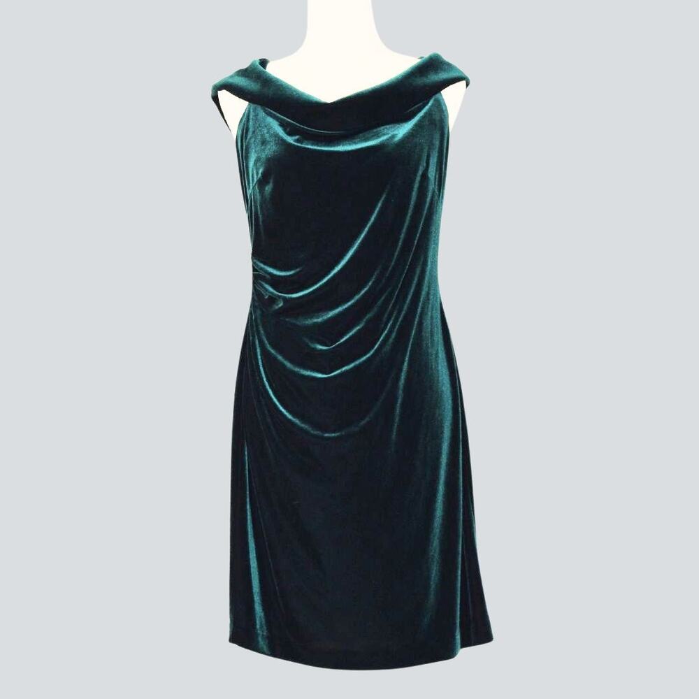 Vince Camuto Women's Emerald Green Off shoulder Ruched Cocktail Dress Size 14